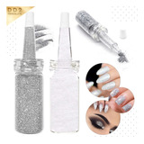 Glitter Polvo Gibre Plateado Blanco Iris Ojos Labios Uñas