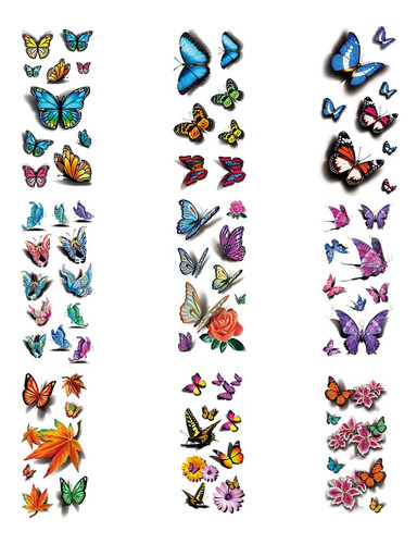 Tatuajes Temporales De Mariposas 3d Impermeables Adhesivo Co