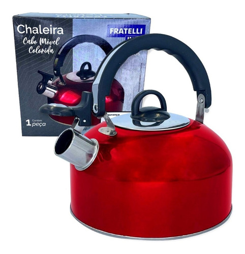 Chaleira Bule Café Chá C/ Tampa Apito 2l Preto/vermelho Inox