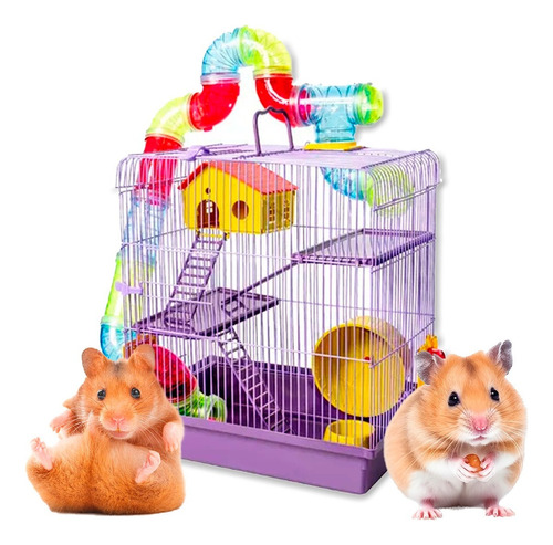 Gaiola Hamster Grande Completa 3 Andares Casa Com Tubos