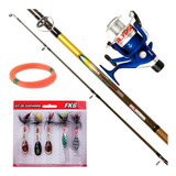 Equipo Pesca Truchas Reel + Cucharas Mosca + Caña + Tanza