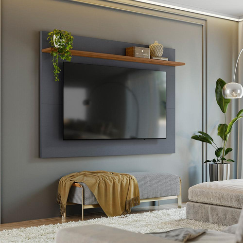 Painel Home Theater Tv Até 70 Polegadas Cinza Marrom Madeira