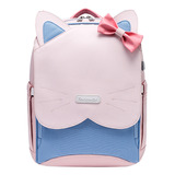 Mochila Escolar Diseño De Gato Impermeable Gran Capacidad Backpack Color Azul Diseño De La Tela Liso