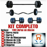 Kit De Barra Recta + Barra Z + Par De Mancuernas + 14 Discos