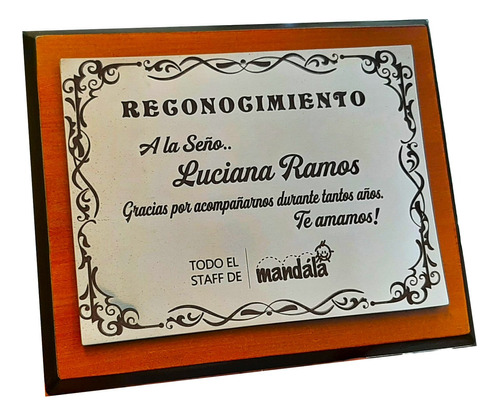 Placa Premio Trofeo Plaqueta De Acero Grabado Laser Y Madera