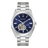 Relógio Bulova Surveyor Automático Masculino 96a275 Cor Da Correia Prateado Cor Do Bisel Prateado Cor Do Fundo Azul