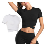 B #2pcs Camisas For Mujer Crop Top Workout Gym Ropa De