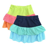 Saia Short Três Cores Azul E Neon Infantil Roupa Moda 2-10a