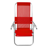 Cadeira De Praia Aluminio Reclinável Alta 5 Posições Cor Vermelho