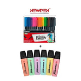 Kit Caneta Pincel Brush Pen Newpen + Stabilo Boss Pastel