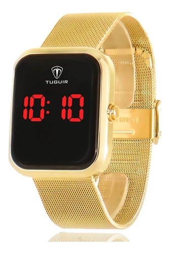 Relógio Digital Feminino Tuguir Dourado Tg110 Prova Dágua Nf
