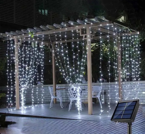 Cortina Luz Led 3x3 Mts Recargable Solar Y Usb Exterior Deco