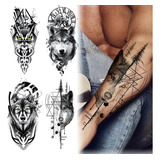 4 Tatuaje Temporale Realistagrandes Lobo Tattoo Hombre Mujer