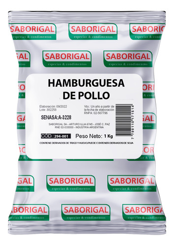 Condimento Integral Para Hamburguesas De Pollo X 1 Kg X 15