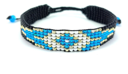 Pulsera En Hilo Con Mostacilla Rombo Azul-blanco Acp011335