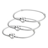 3 Pcs Pulsera Original Plata Incluye Estuche Y Bolsa L