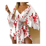Mini Vestido De Playa Floral Irregular Hawaiano Para Mujer