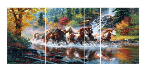 Cuadro Caballos Pintura Políptico Animales Cod 5038