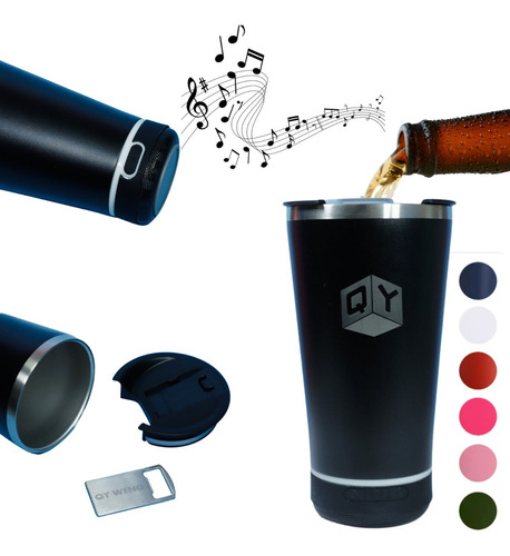 Copo Termico 420ml Caixa Som Bluetooth Tampa Abridor Cerveja