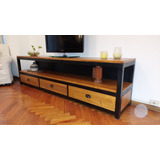 Mueble Para Tv Estilo Industrial De Caño Y Madera C/enchufes