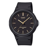 Reloj De Pulsera Casio Youth Mw-240-1e2v De Cuerpo Color Negro, Analógico, Para Hombre, Fondo Negro, Con Correa De Resina Color Negro, Agujas Color Dorado Y Negro, Dial Dorado, Minutero/segundero Dora