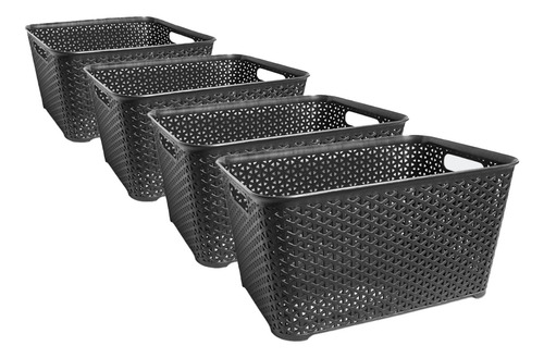 Canasto Organizador Plastico Rattan Cesto Mediano X4 Colombr