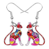 Aretes Artesanales Gato Sentado Detalles Florales Esmaltado