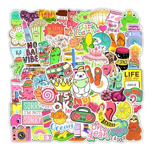 Stickers Colores Cute Para Laptop 50 Calcomanias Contra Agua