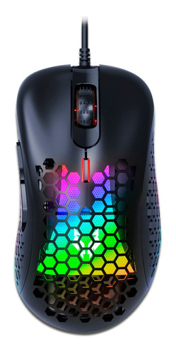 Mouse Gamer Alpha Ultraliviano Usb Rgb 6 Botones Gaming Color Negro