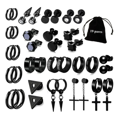 19 Pares Aretes Arracadas Hombre Pendientes Acero Inoxidable | MercadoLibre