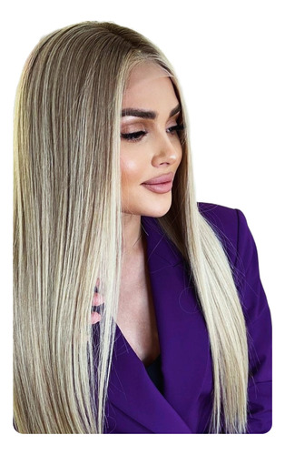 Peruca Front Lace Loira Ombré Luzes Lisa Baby Hair 