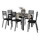 Jogo De Mesa Malva 140cm E 6 Cadeiras 118 Preto - Artefamol