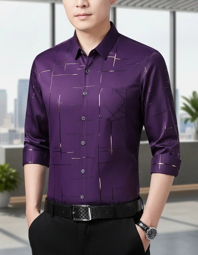 Camisa Casual De Seda De Manga Larga Para Hombre, Moda