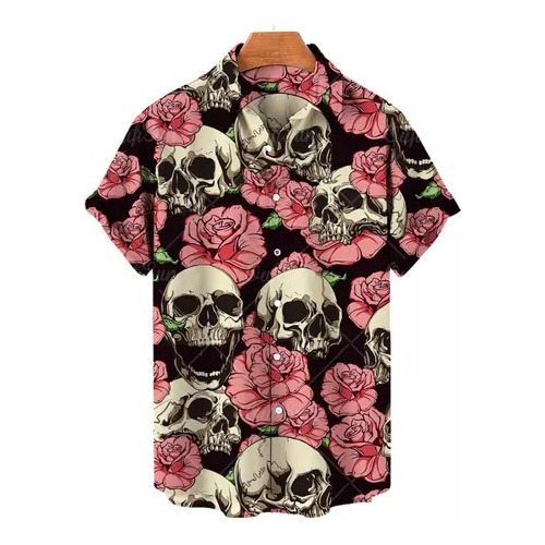 Camisa Hawaiana De Hombre Con Estampado De Calavera