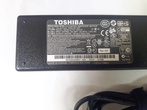 Cargador Toshiba P775 C850 L755 90w 19v 4.74a Pa2521 + Cable