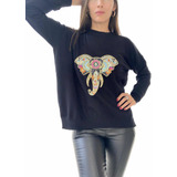 Sweater Oversize Aplique Bordado Elefant Talle Amplio Bremer