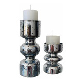 Candelabro Porta Vela De Vidrio Mercurizado Espejado Set X2