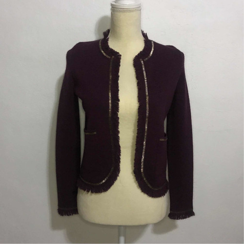 Tory Burch Cardigan Vino Tipo Tweed Pedrería Canutillo