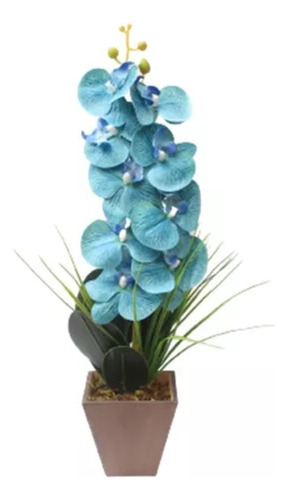 Arranjo Artificiais Orquídea Azul Claro Vaso Madeira