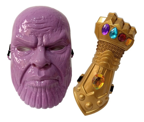 Kit Herói Máscara Plástica Thanos Luva Manopla Pedras Poder