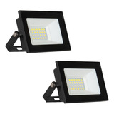 Reflector Interior Exterior Led Luz Fria Calida Movil 20w X2 Carcasa Negro Luz Frío