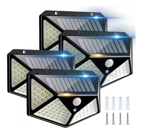 4 Pzs Lámparas Solar 100 Leds, 3 Modos C/ Sensor Contra Agua