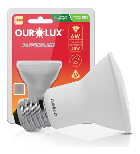 Lâmpada Led Par20 6w Bivolt E27 3000k Luz Amarela Ourolux