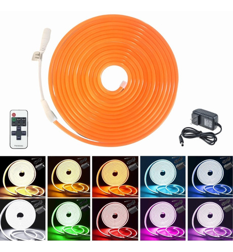 Tira Led Neón Flex Unicolor 5metros Con Control Y Eliminador Color De La Luz Naranja