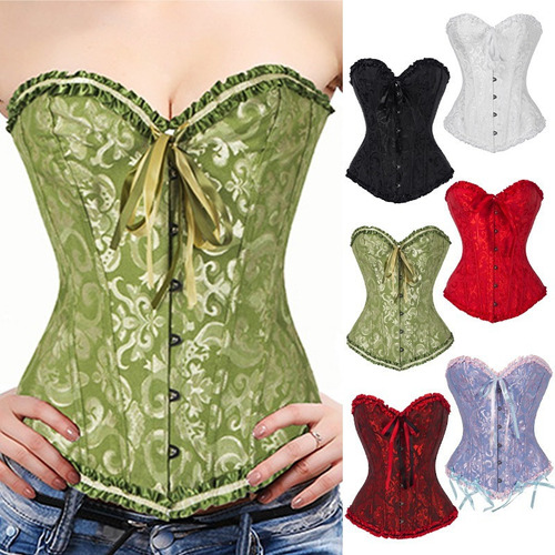 Top Bustier Gótico Overbust Mujer Satén Deshuesado Corsé