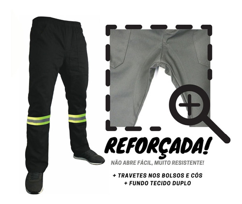 16 Calça Brim Pesado Reforçada C/ Faixa Refletiva