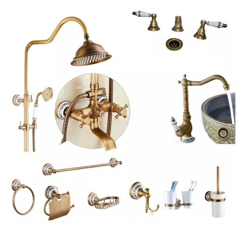 Combo Griferia Bronce Vintage  Ducha+bacha+bidet+ Accesorios