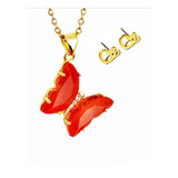 Collar Mariposa Roja + Aretes Corazon