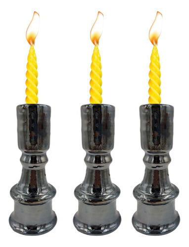 Kit De Candelabros Porta Velas Artesanal Barro Grande 3 Pzs