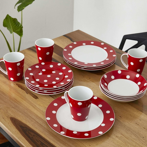 Set De Vajilla 16 Piezas Royal Porcelain Circles Red Volf